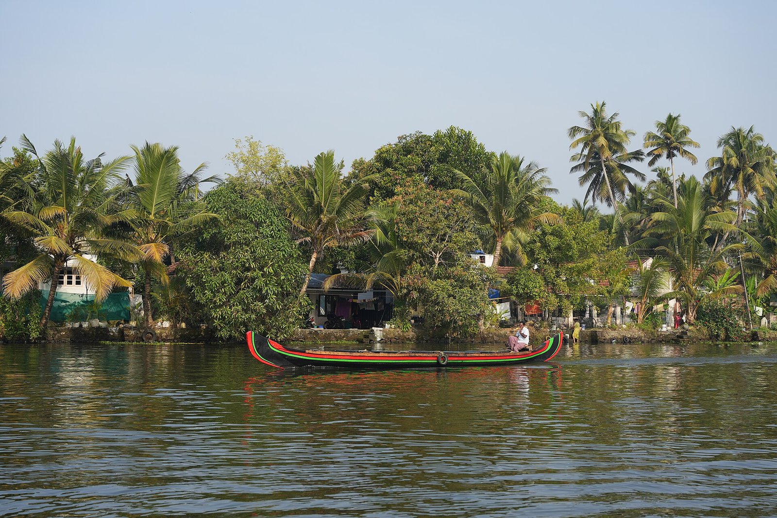 Kerala backwaters near Alappuzha on an October self-drive car rental in Cochin day trip