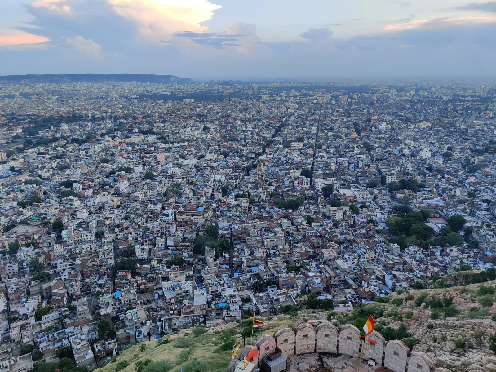 Evening view of Jaipur city from atop Nahargarh Fort after a scenic Aravalli climb