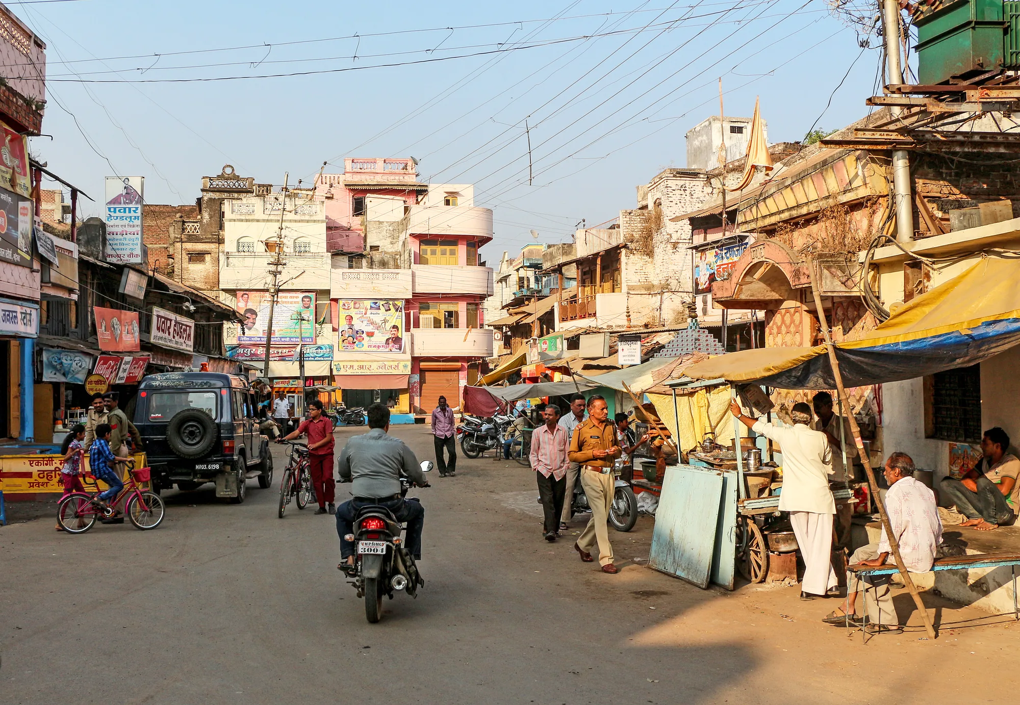 Street scene in Maheshwar Madhya Pradesh near shops and town lanes