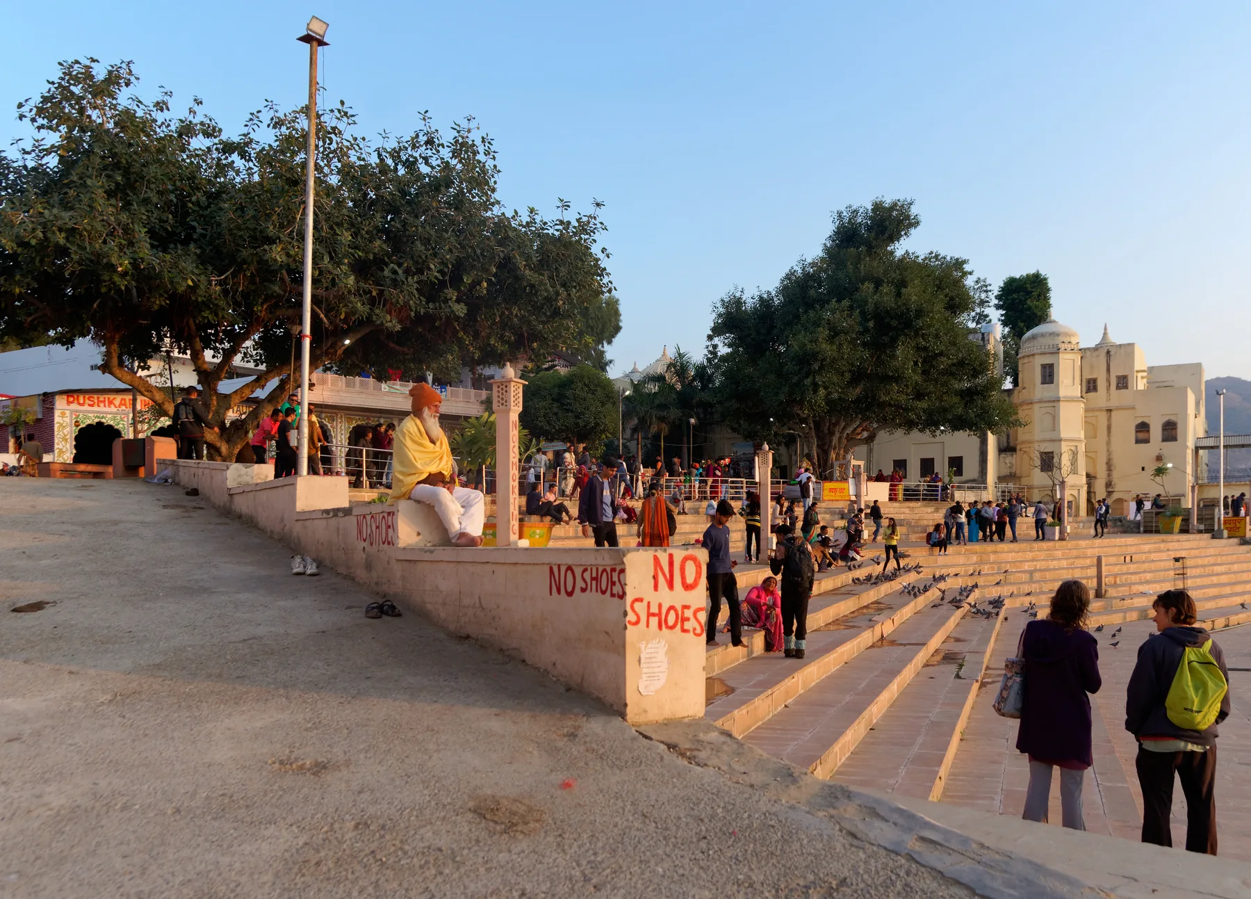 Stone ghats along Pushkar Lake for travellers parking outside the pedestrian core