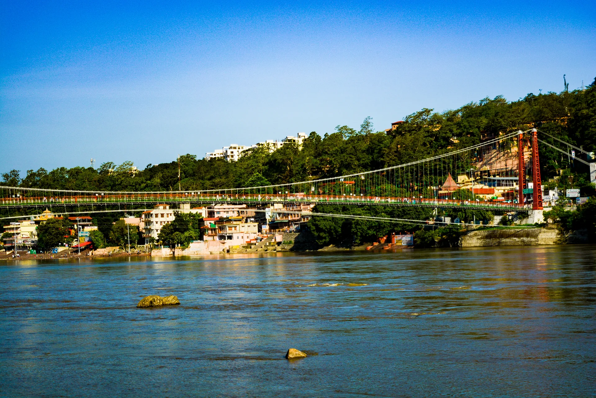Ram Jhula bridge over the Ganga in Rishikesh