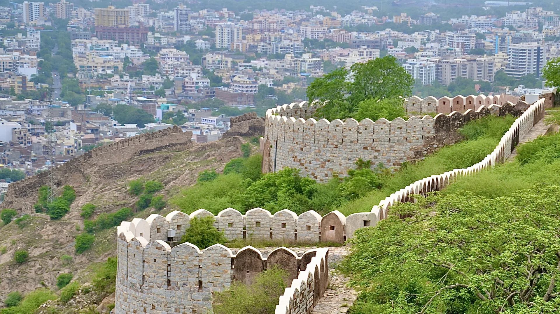 Jaipur city sprawl with Nahargarh Fort on the Aravalli ridge