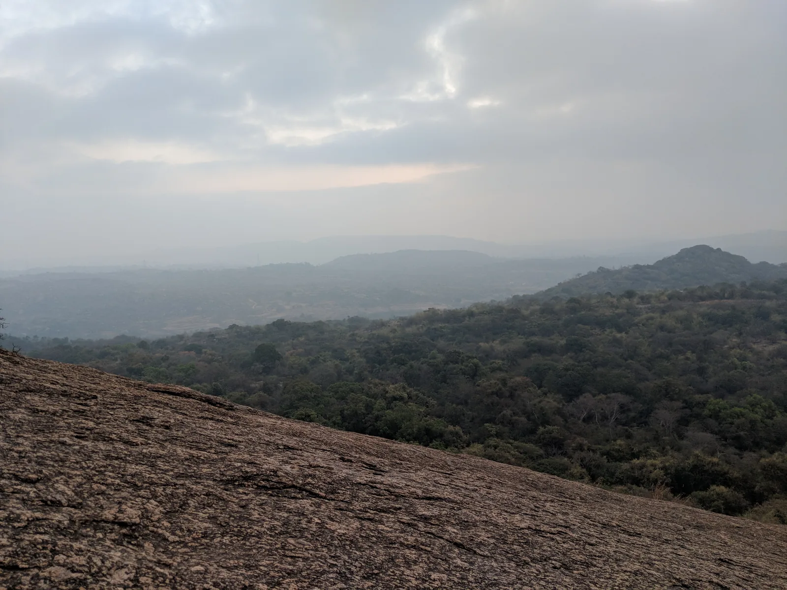 View from Savandurga hill top over surrounding Karnataka forest and plains