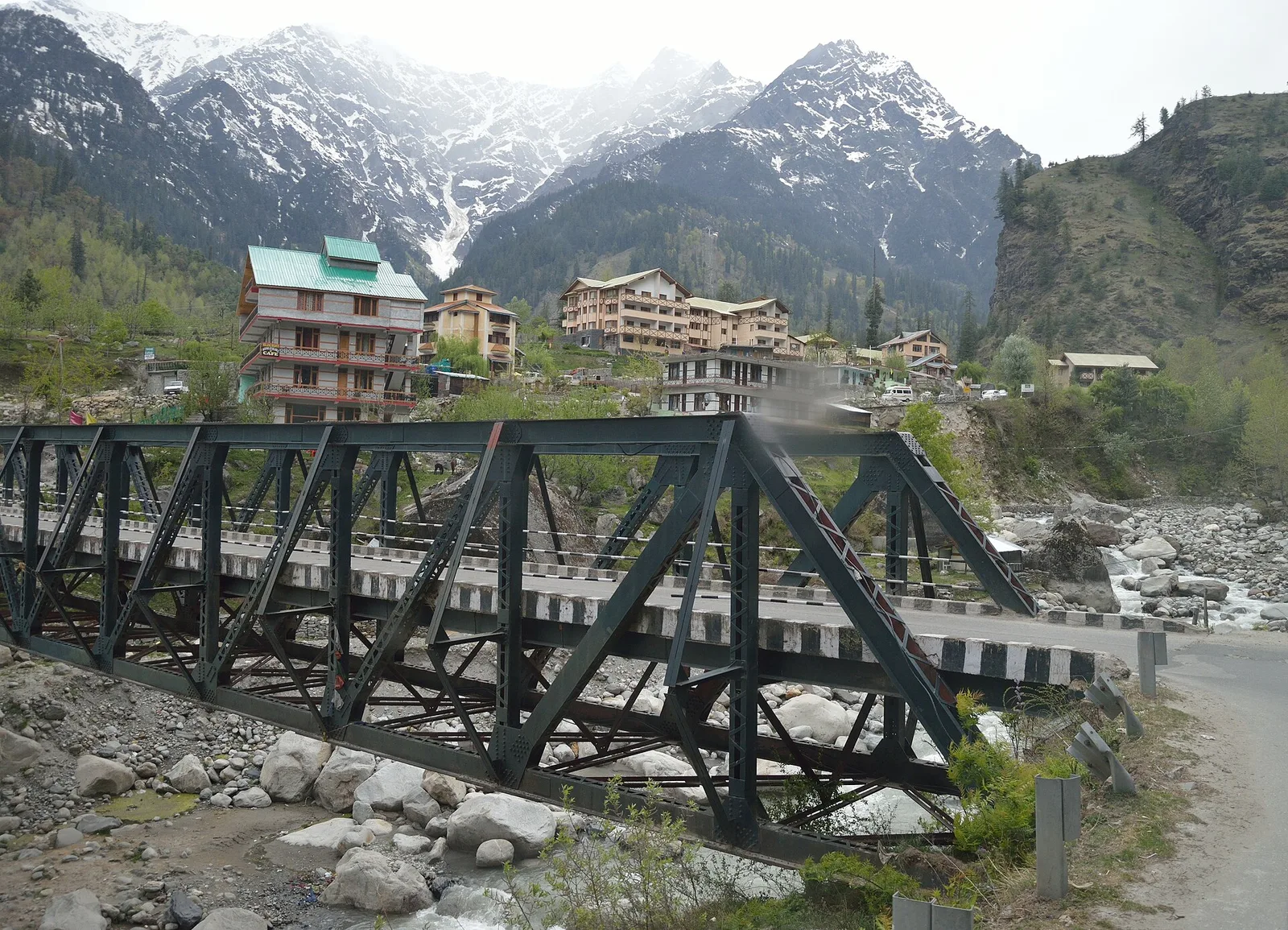 An iron footbridge over the Beas near Palchan on the road from Manali to Solang