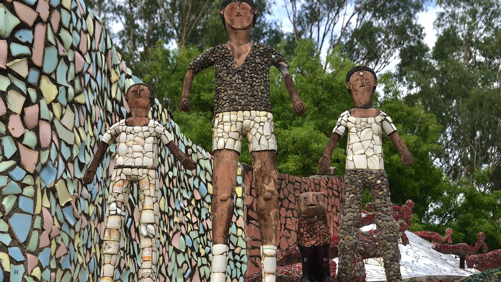Visitors among the sculptures of the Rock Garden in Chandigarh
