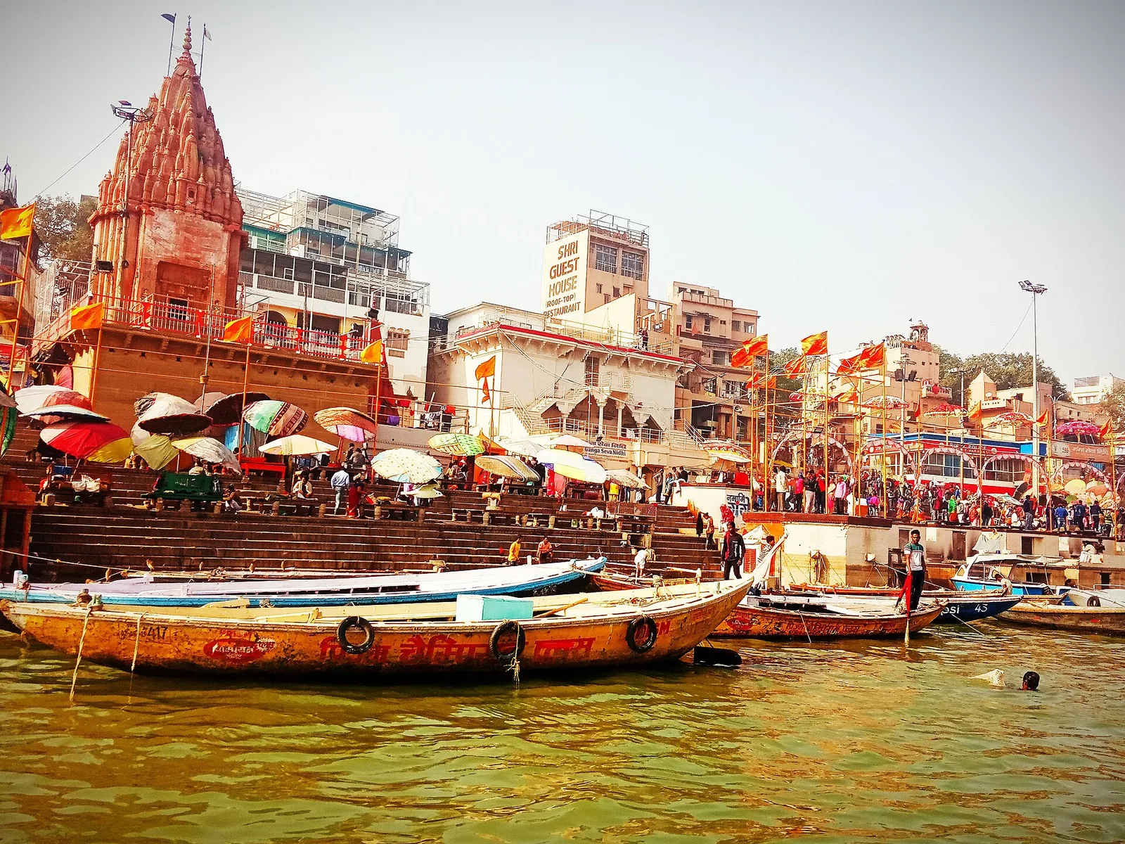 Boats moored at Dashashwamedh Ghat in Varanasi